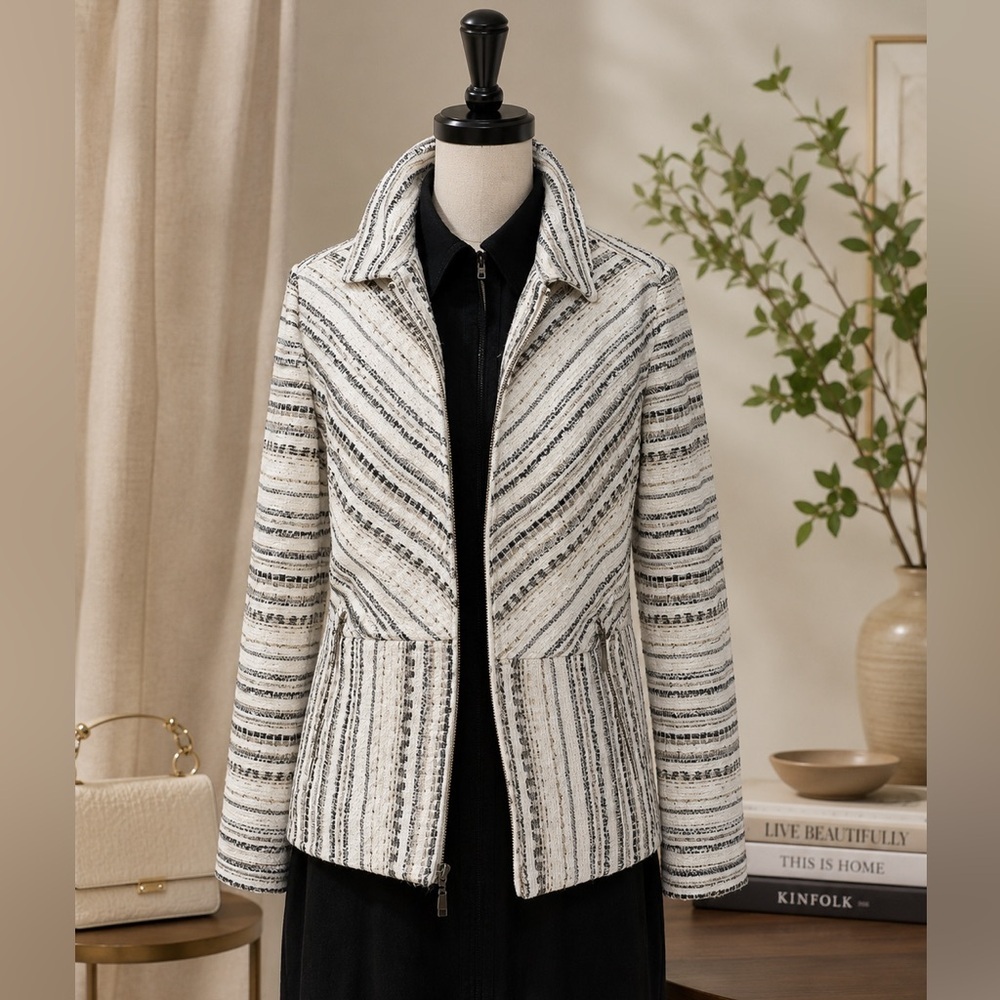 🤍 CHICO’S Textured Tweed Blazer Jacket | Size 8–10